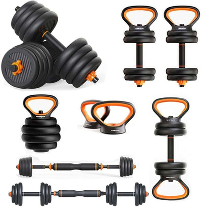 Dumbbells Kettlebells Barbells Multifunctional Combination Six In One fitness equipment image showcasing various weights and designs