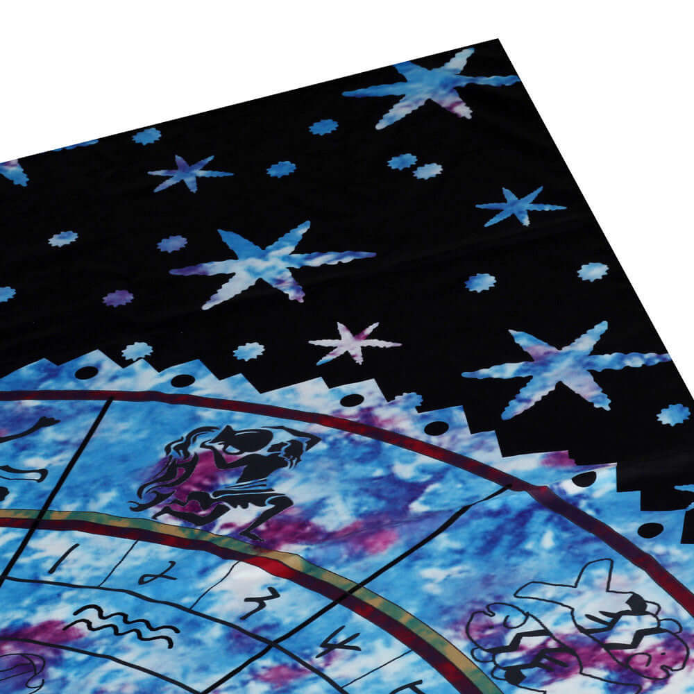 Colorful yoga mat with astrological designs and a non-slip surface for practice and stability.